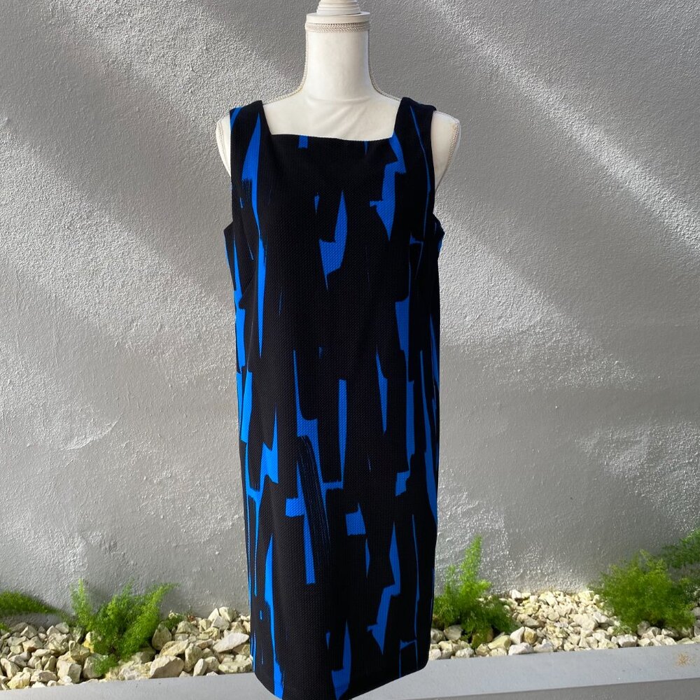 Black and blue abstract print dress · Size 12